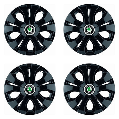 Set 4 Capace Roti Top Negru R15, Compatibil Cu Skoda