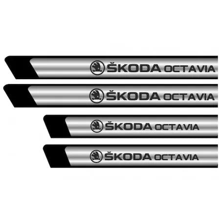 Set 4 stickere protectii praguri gri pentru Skoda Octavia crom