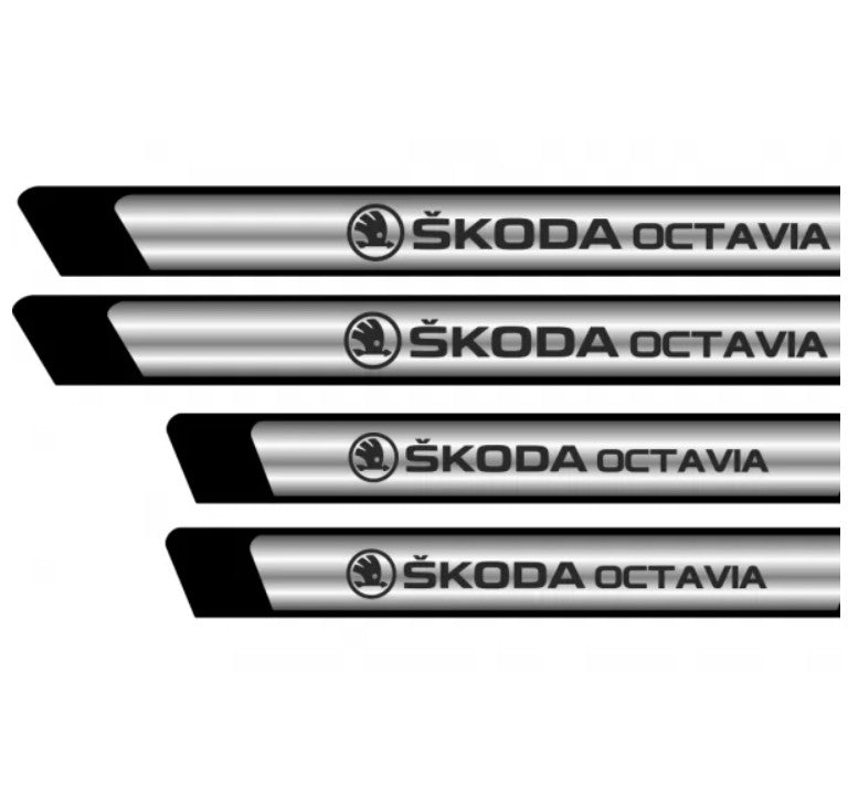 Set 4 stickere protectii praguri gri pentru Skoda Octavia crom