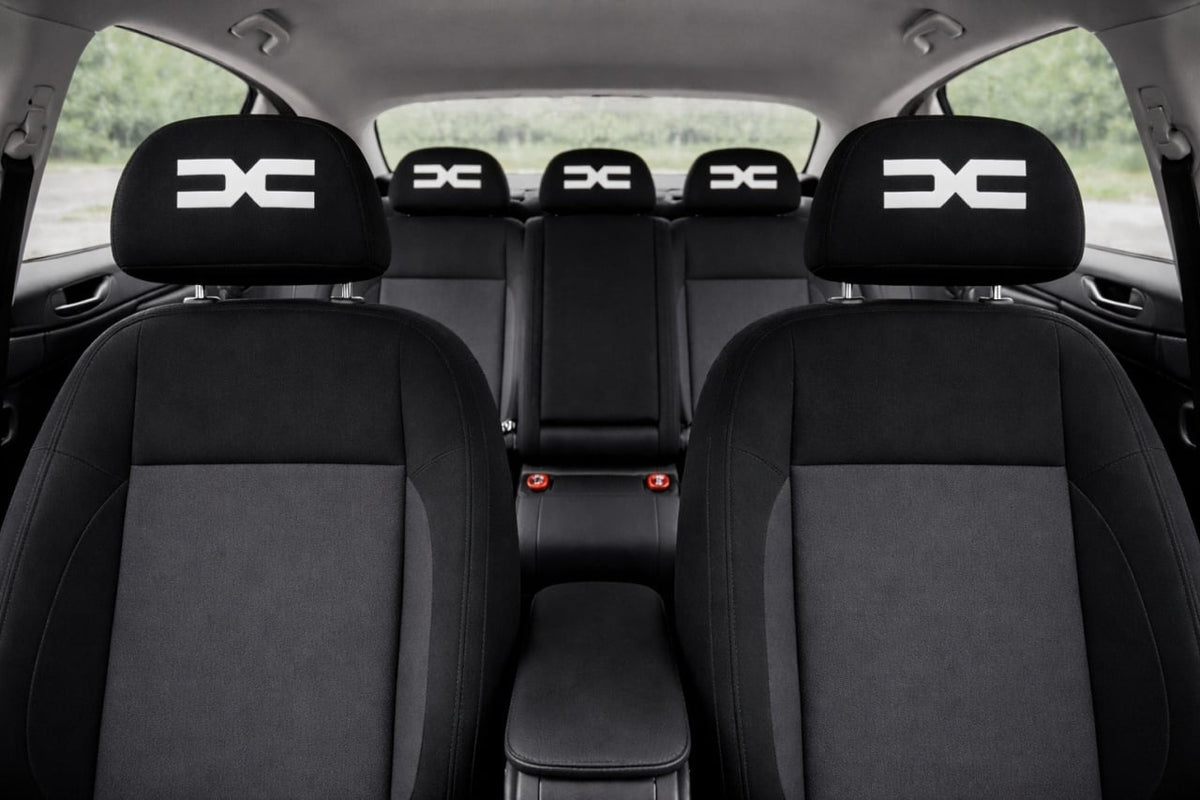 Set 5 huse tetiere negre, pentru gama auto DACIA NOU