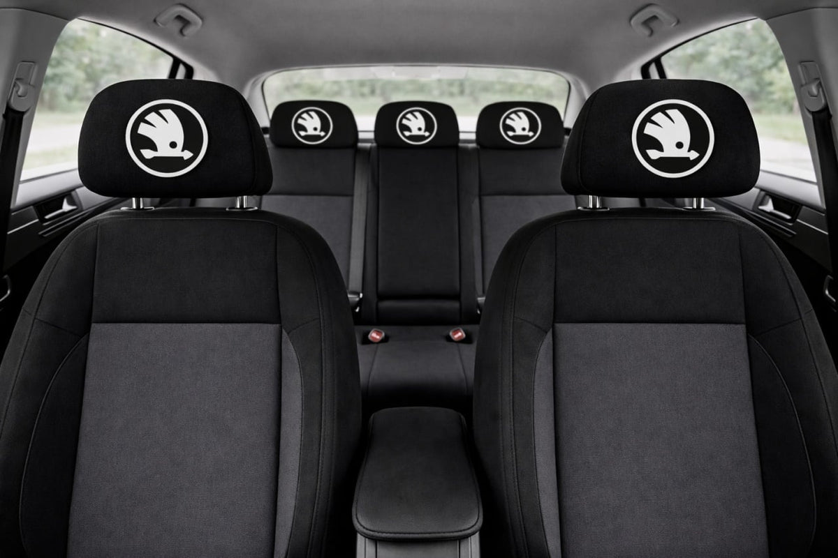 Set 5 huse tetiere negre, pentru gama auto SKODA NOU