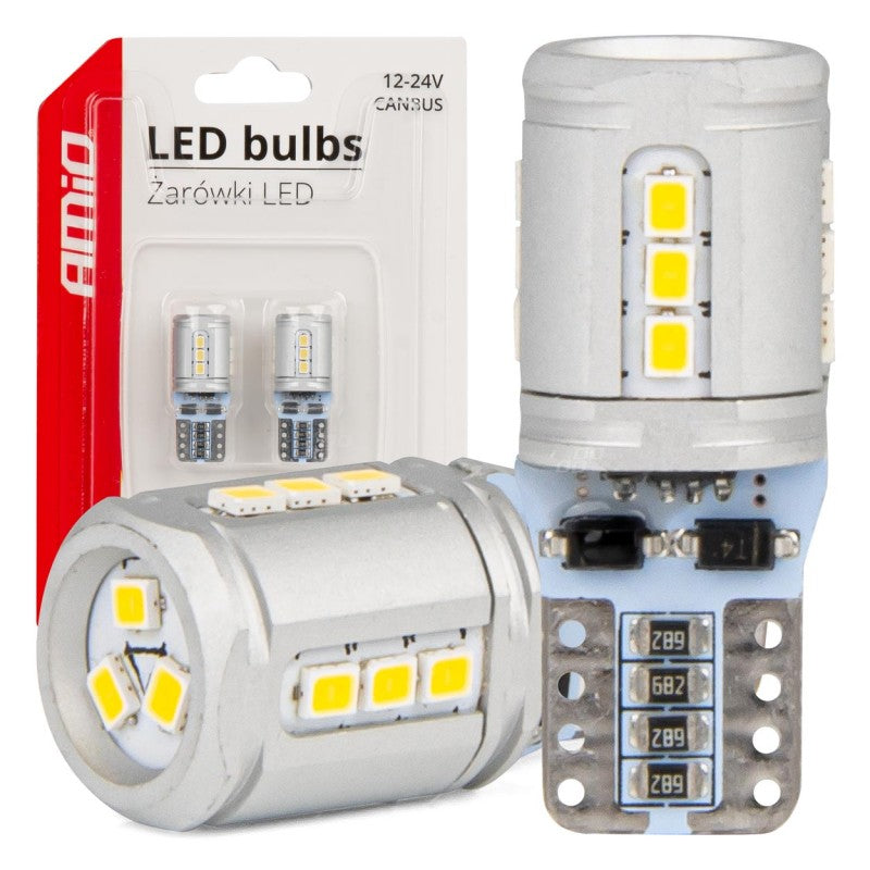 Set Becuri CANBUS T10e W5W 15x2016 SMD Alb 12V/24V AMIO-03723