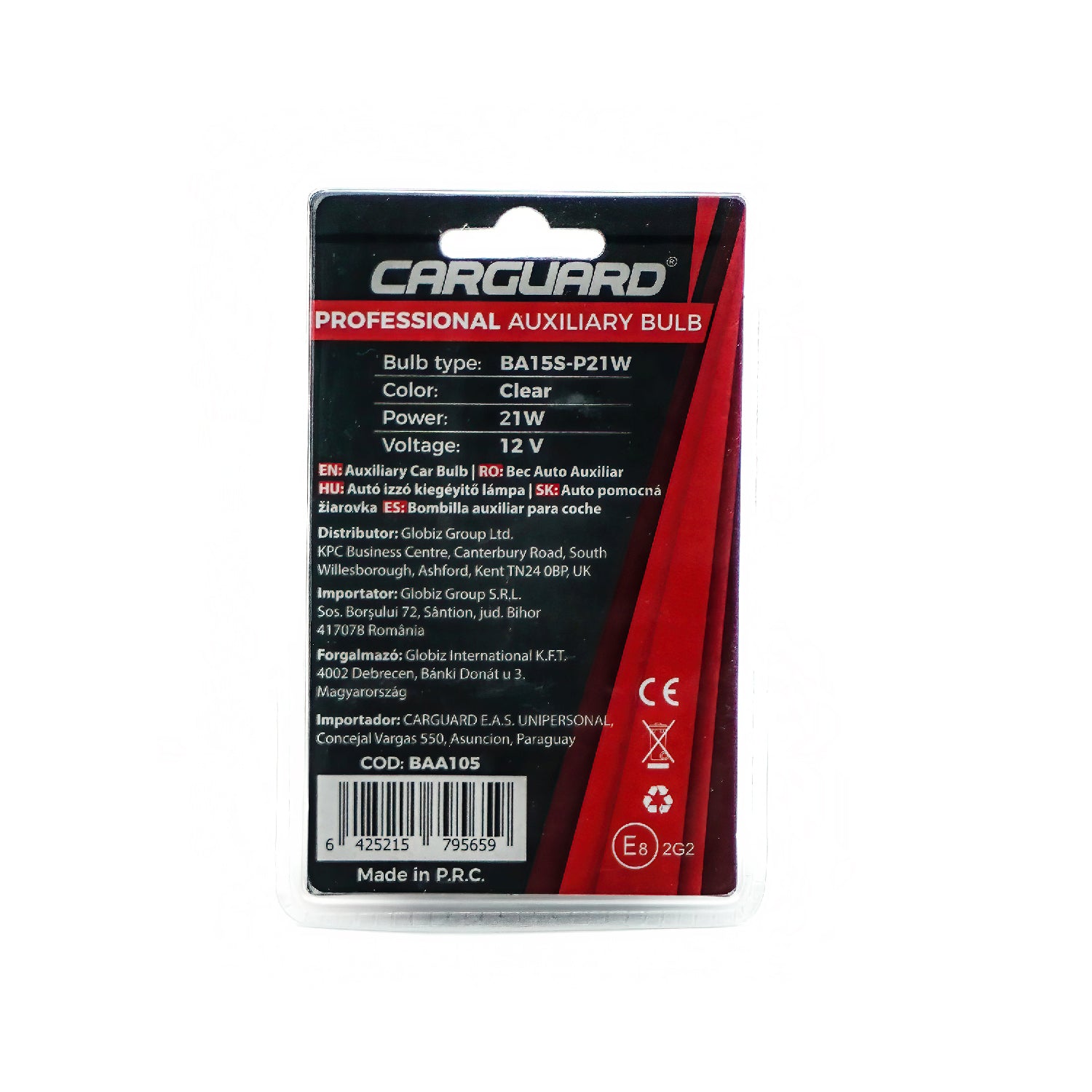 Set de 2 becuri auto P21W - incolor - CARGUARD