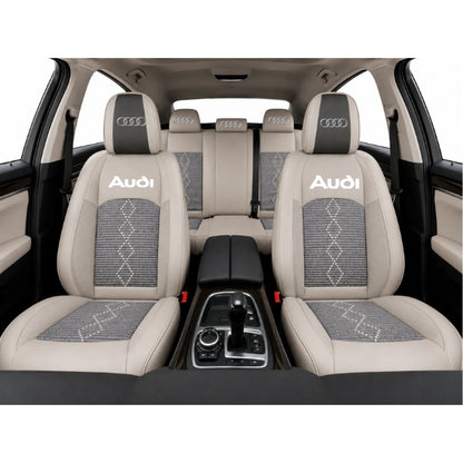 Set Huse Scaune piele ecologică perforată și textil pentru Audi, Deluxe Gri inchis cu Gri deschis