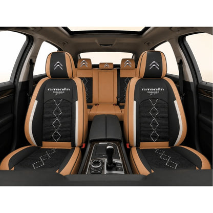 Set Huse Scaune piele ecologică perforată și textil pentru Citroen, Deluxe Maro Caramel