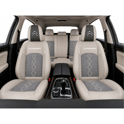 Set Huse Scaune piele ecologică perforată și textil pentru Citroen, Deluxe Gri inchis cu Gri deschis