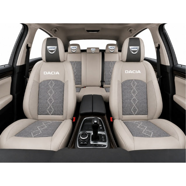 Set Huse Scaune piele ecologică perforată și textil pentru Dacia, Deluxe Gri inchis cu Gri deschis