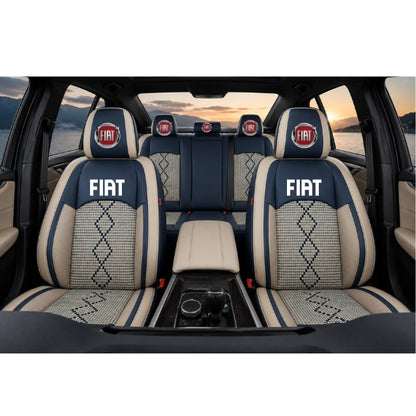 Set Huse Scaune piele ecologică perforată și textil pentru Fiat, Deluxe Albastru/Alb