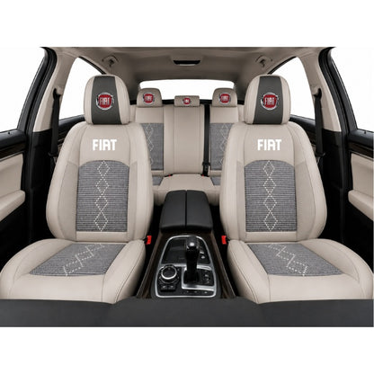 Set Huse Scaune piele ecologică perforată și textil pentru Fiat, Deluxe Gri inchis cu Gri deschis