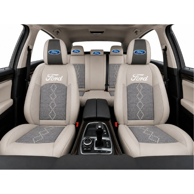 Set Huse Scaune piele ecologică perforată și textil pentru Ford, Deluxe Gri inchis cu Gri deschis