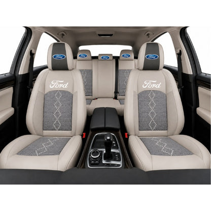 Set Huse Scaune piele ecologică perforată și textil pentru Ford, Deluxe Gri inchis cu Gri deschis