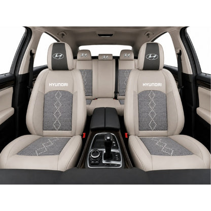 Set Huse Scaune piele ecologică perforată și textil pentru Hyundai, Deluxe Gri inchis cu Gri deschis
