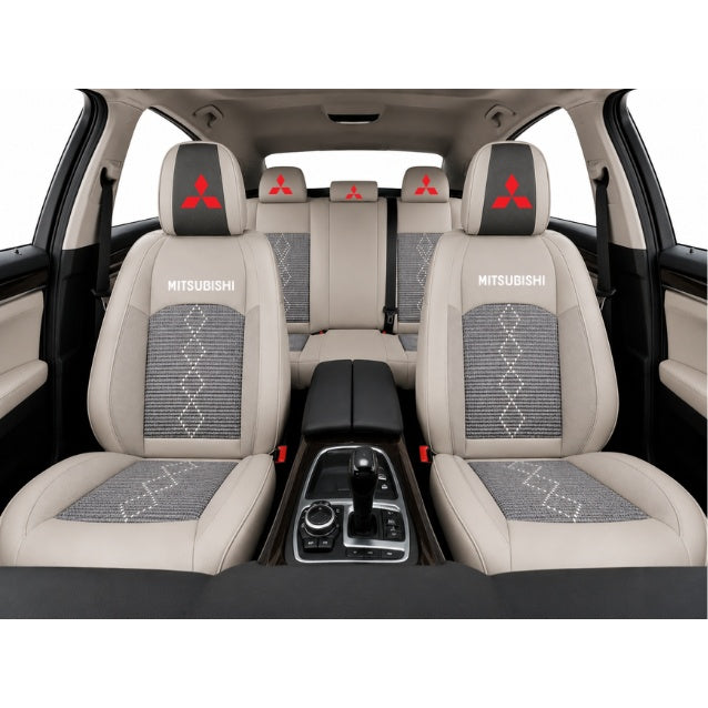 Set Huse Scaune piele ecologică perforată și textil pentru Mitsubishi, Deluxe Gri inchis cu Gri deschis