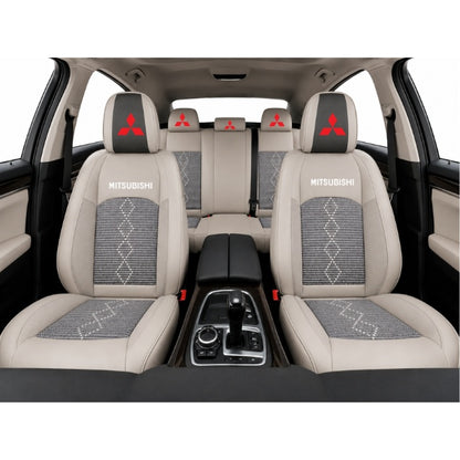 Set Huse Scaune piele ecologică perforată și textil pentru Mitsubishi, Deluxe Gri inchis cu Gri deschis