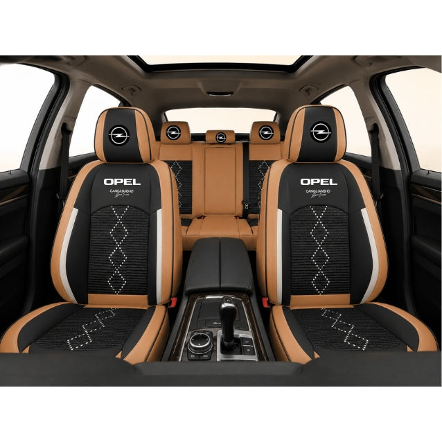Set Huse Scaune piele ecologică perforată și textil pentru Opel, Deluxe Maro Caramel