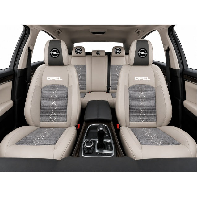Set Huse Scaune piele ecologică perforată și textil pentru Opel, Deluxe Gri inchis cu Gri deschis