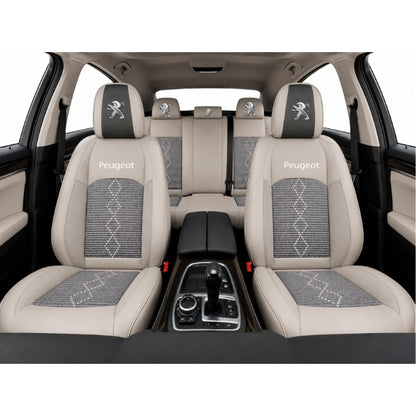 Set Huse Scaune piele ecologică perforată și textil pentru Peugeot, Deluxe Gri inchis cu Gri deschis