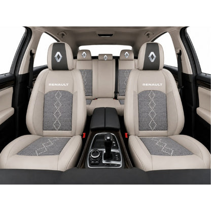 Set Huse Scaune piele ecologică perforată și textil pentru Renault, Deluxe Gri inchis cu Gri deschis