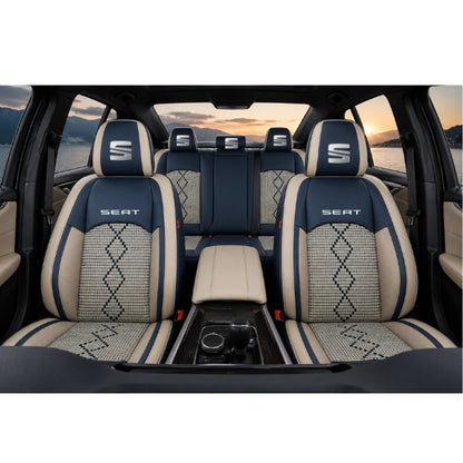 Set Huse Scaune piele ecologică perforată și textil pentru Seat, Deluxe Albastru/Alb