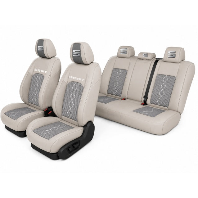 Set Huse Scaune piele ecologică perforată și textil pentru Seat, Deluxe Gri inchis cu Gri deschis