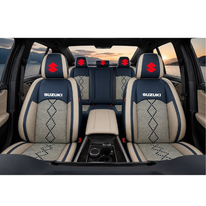 Set Huse Scaune piele ecologică perforată și textil pentru Suzuki, Deluxe Albastru/Alb