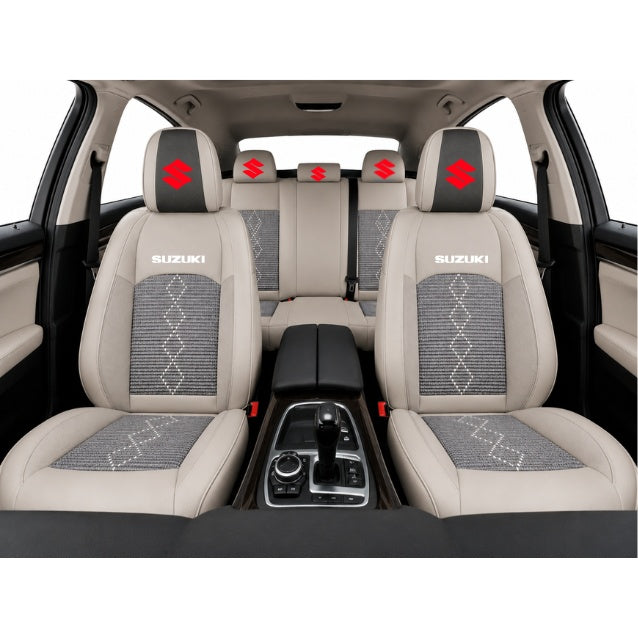 Set Huse Scaune piele ecologică perforată și textil pentru Suzuki, Deluxe Gri inchis cu Gri deschis