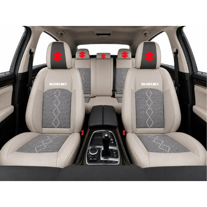 Set Huse Scaune piele ecologică perforată și textil pentru Suzuki, Deluxe Gri inchis cu Gri deschis