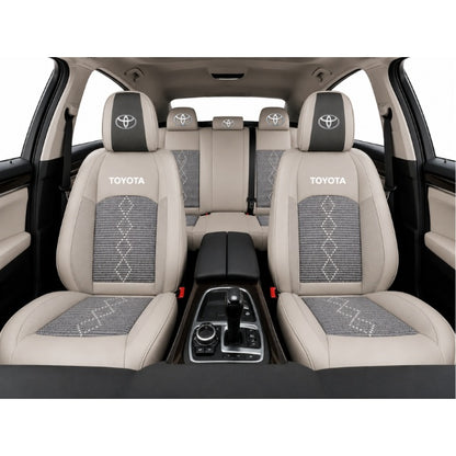 Set Huse Scaune piele ecologică perforată și textil pentru Toyota, Deluxe Gri inchis cu Gri deschis