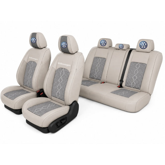 Set Huse Scaune piele ecologică perforată și textil pentru Volkswagen, Deluxe Gri inchis cu Gri deschis