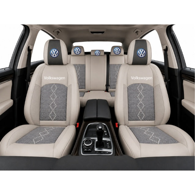 Set Huse Scaune piele ecologică perforată și textil pentru Volkswagen, Deluxe Gri inchis cu Gri deschis