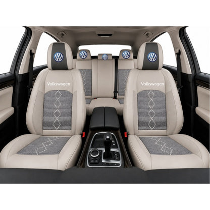 Set Huse Scaune piele ecologică perforată și textil pentru Volkswagen, Deluxe Gri inchis cu Gri deschis