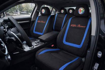 Set Huse Scaune Universale Compatibile cu Alfa Romeo – Negru/Albastru