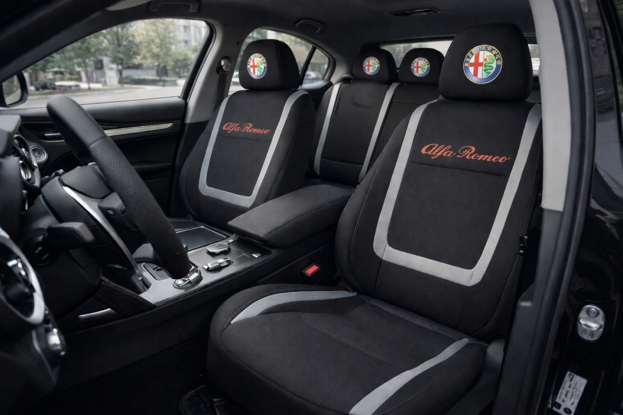 Set Huse Scaune Universale Compatibile cu Alfa Romeo – Negru/Gri