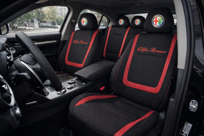 Set Huse Scaune Universale Compatibile cu Alfa Romeo – Negru/Rosu