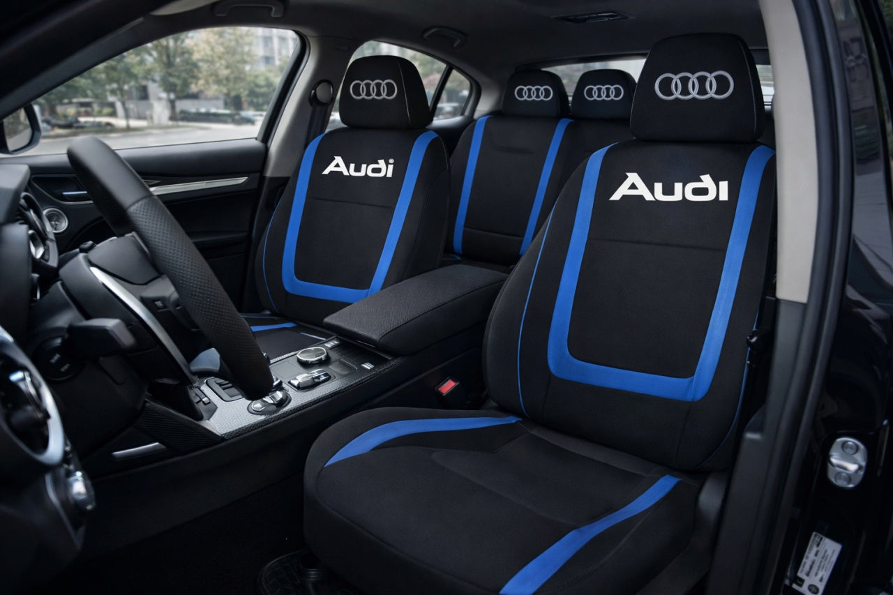Set Huse Scaune Universale Compatibile cu Audi – Negru/Albastru