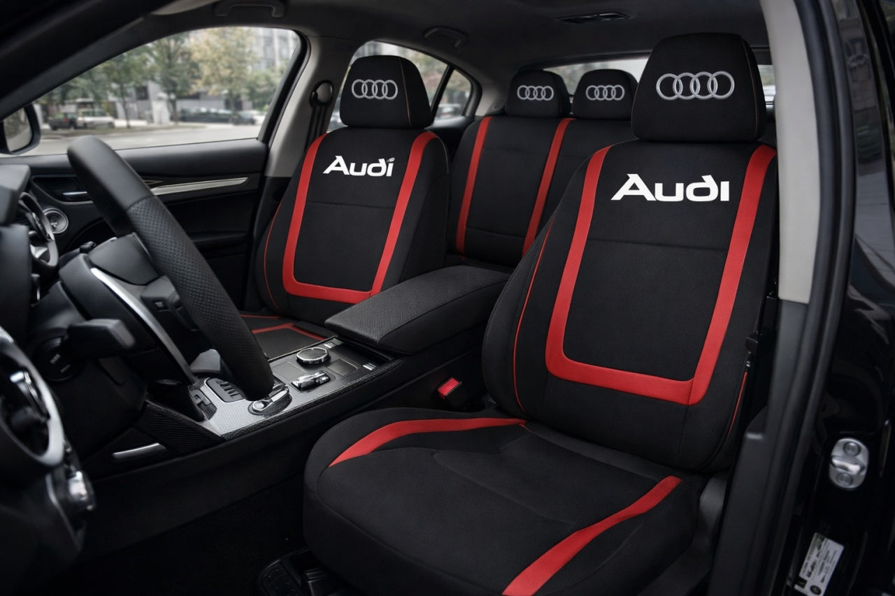 Set Huse Scaune Universale Compatibile cu Audi – Negru/Rosu