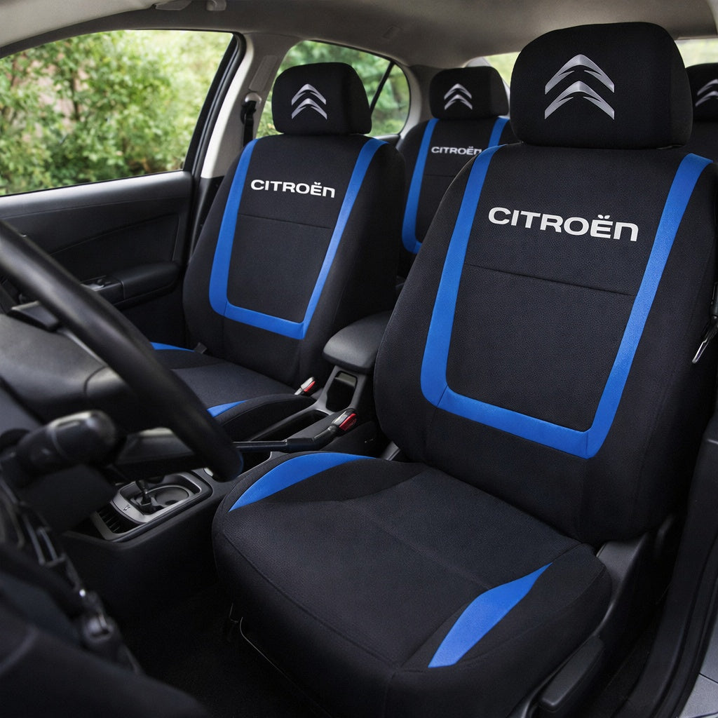 Set Huse Scaune Universale Compatibile cu Citroen – Negru/Albastru