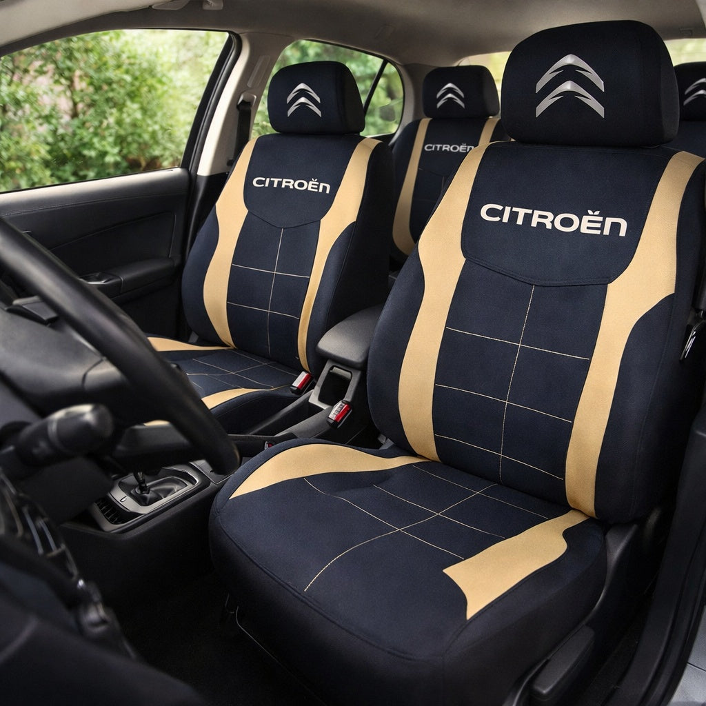 Set Huse Scaune Universale Compatibile cu Citroen – Negru/Crem