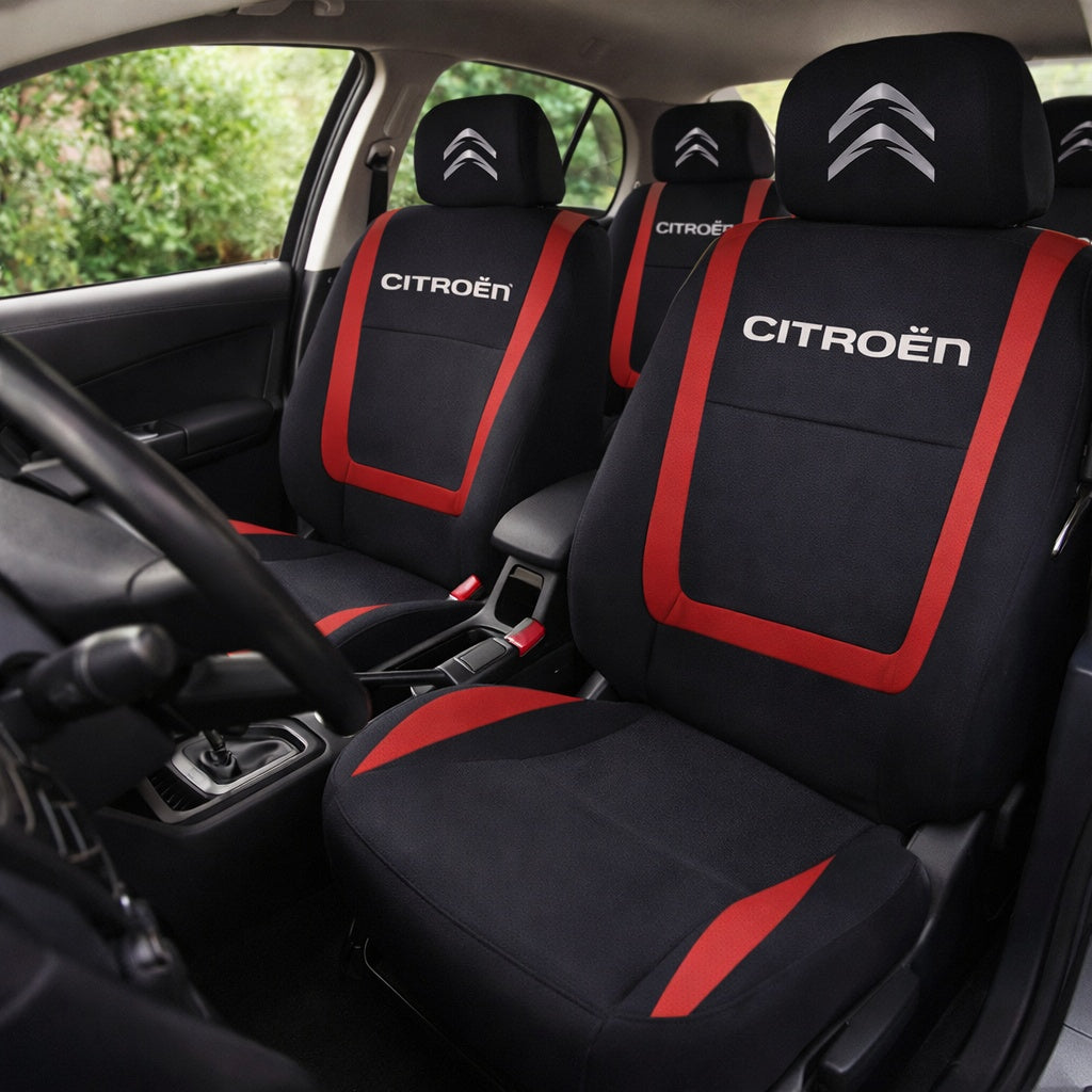Set Huse Scaune Universale Compatibile cu Citroen – Negru/Rosu