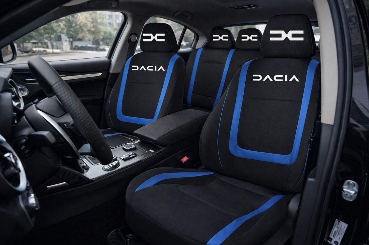 Set Huse Scaune Universale Compatibile cu Dacia Nou – Negru/Albastru