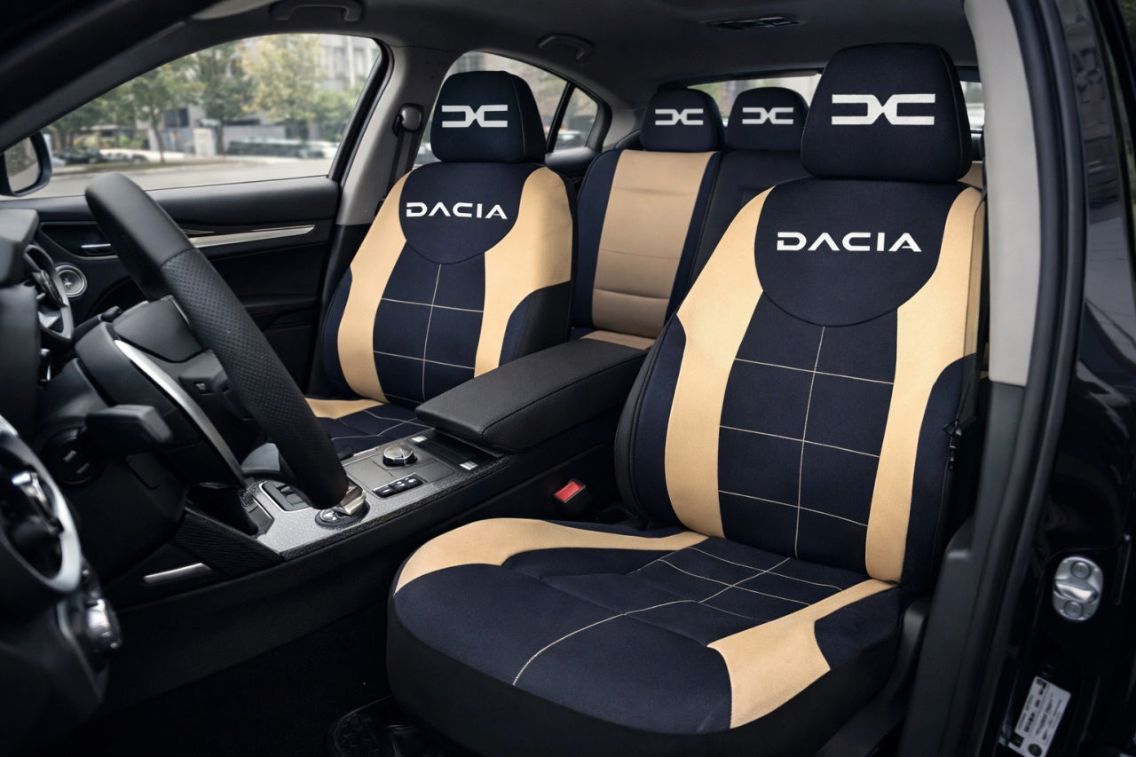Set Huse Scaune Universale Compatibile cu Dacia Nou – Negru/Crem