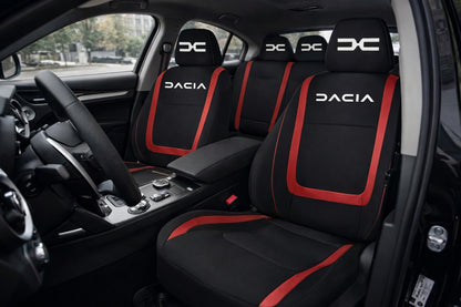 Set Huse Scaune Universale Compatibile cu Dacia Nou – Negru/Rosu