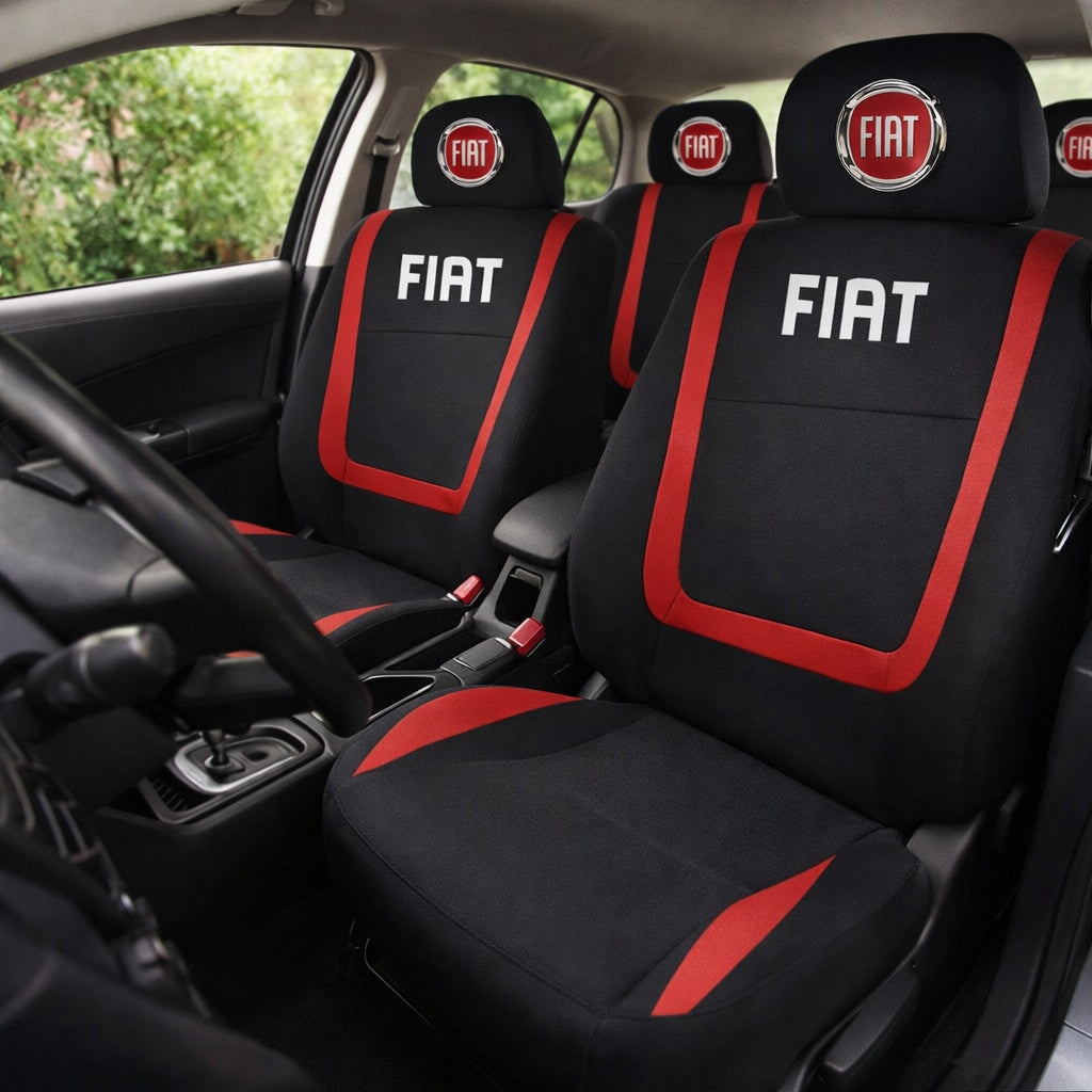 Set Huse Scaune Universale Compatibile cu Fiat – Negru/Rosu