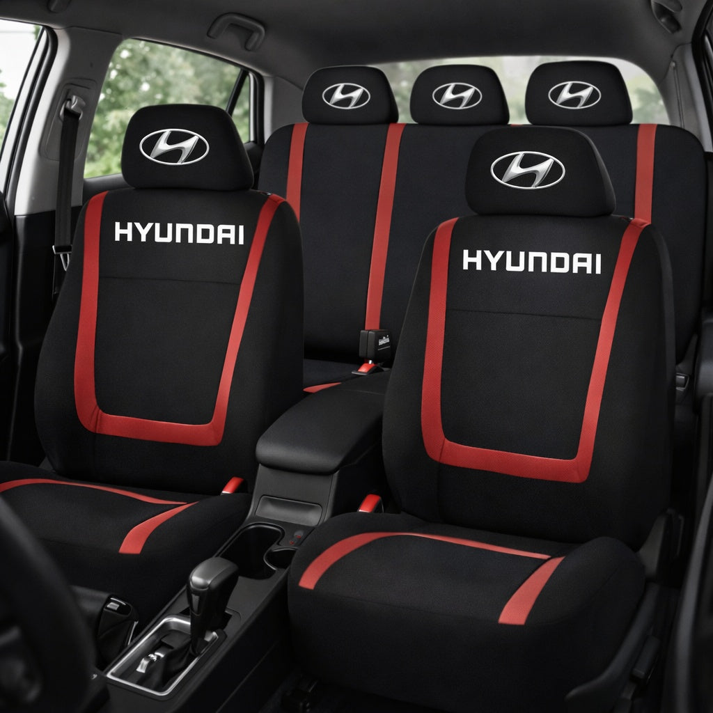 Set Huse Scaune Universale Compatibile cu Hyundai – Negru/Rosu