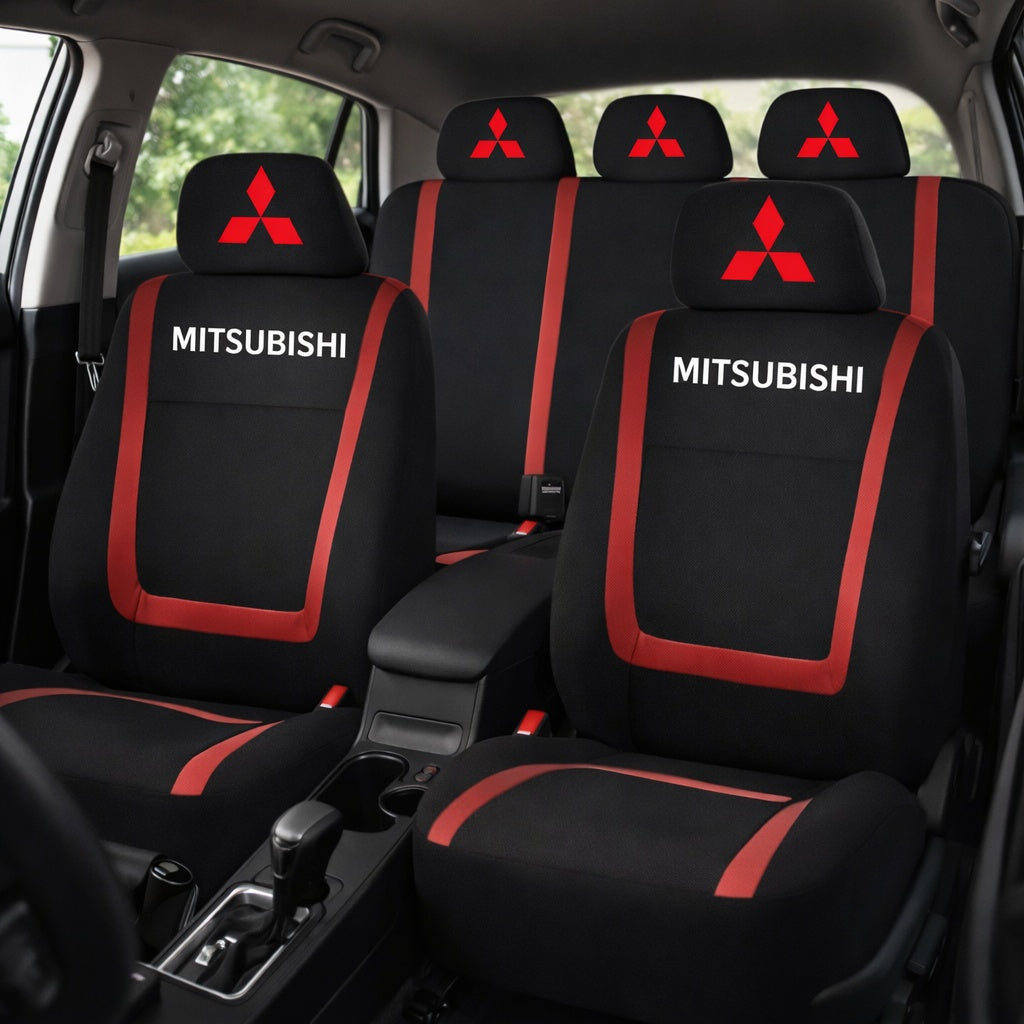 Set Huse Scaune Universale Compatibile cu Mitsubishi – Negru/Rosu