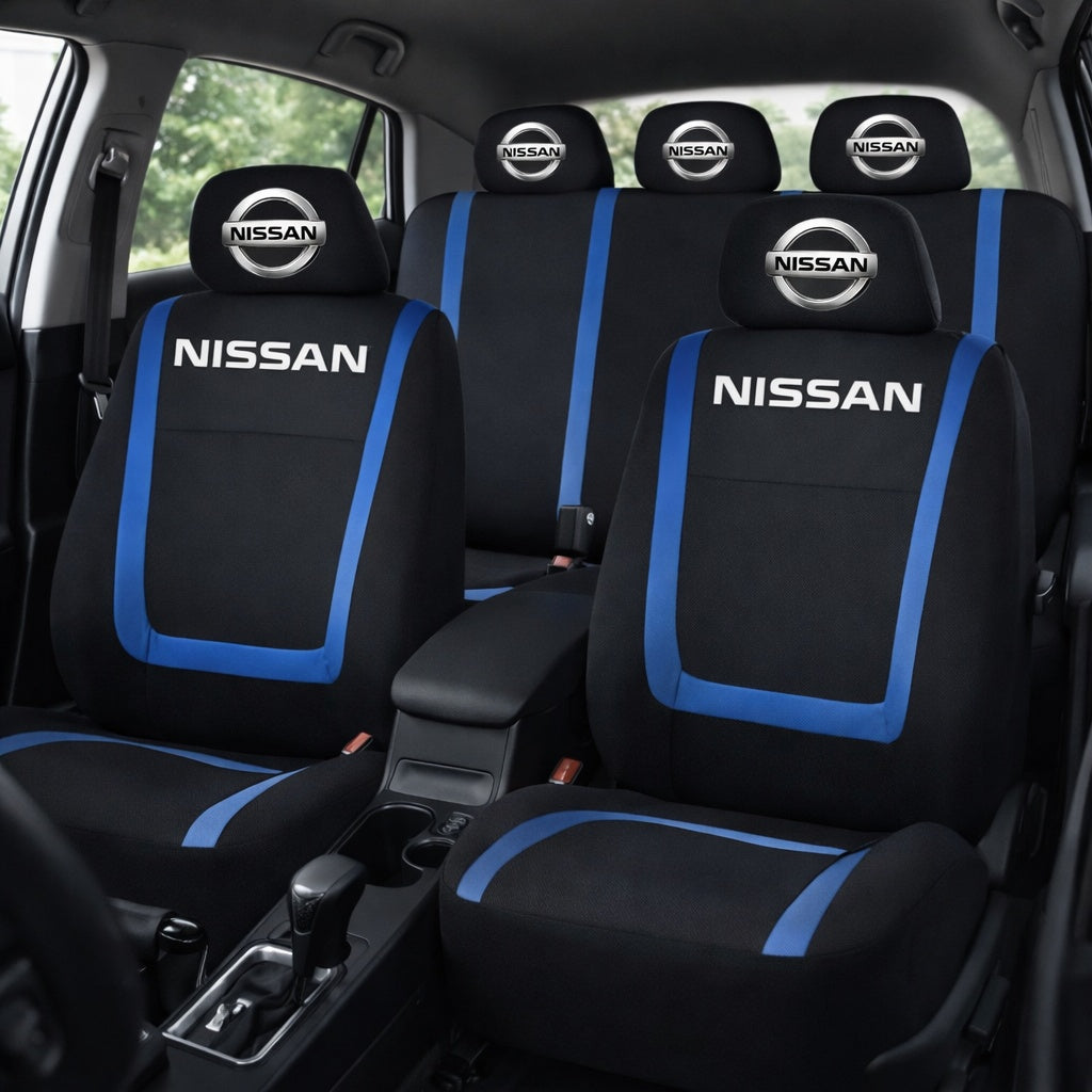 Set Huse Scaune Universale Compatibile cu Nissan – Negru/Albastru