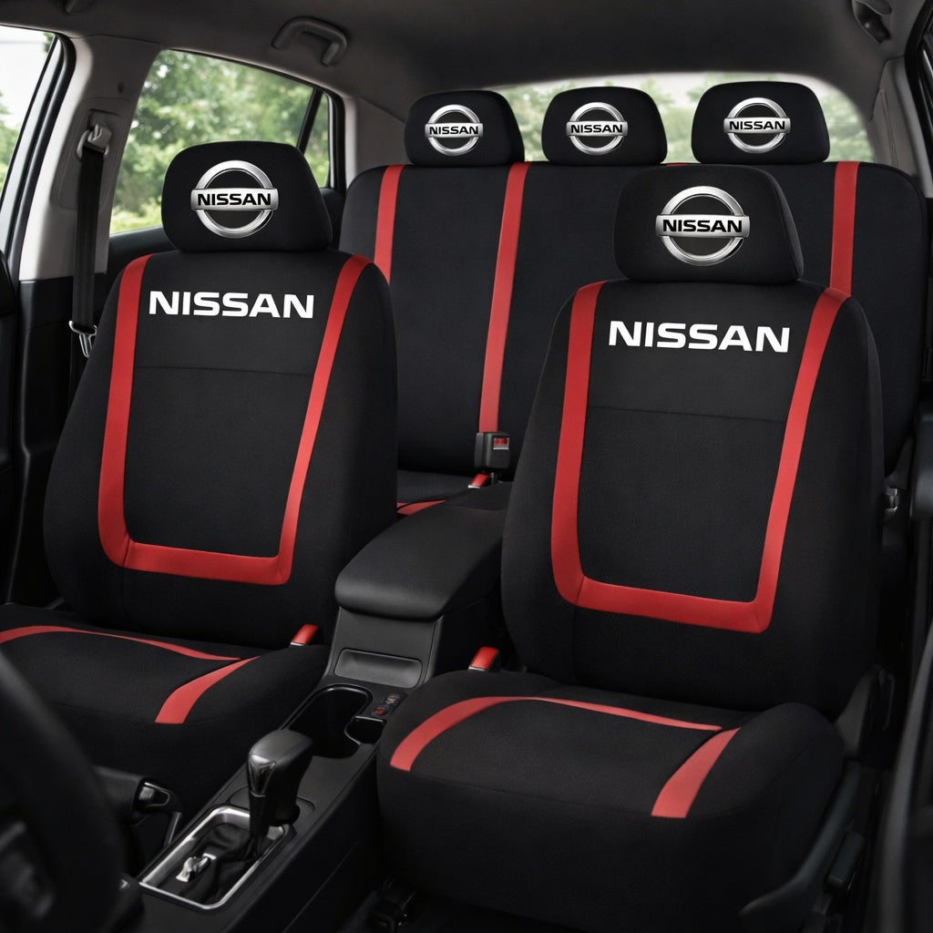 Set Huse Scaune Universale Compatibile cu Nissan – Negru/Rosu