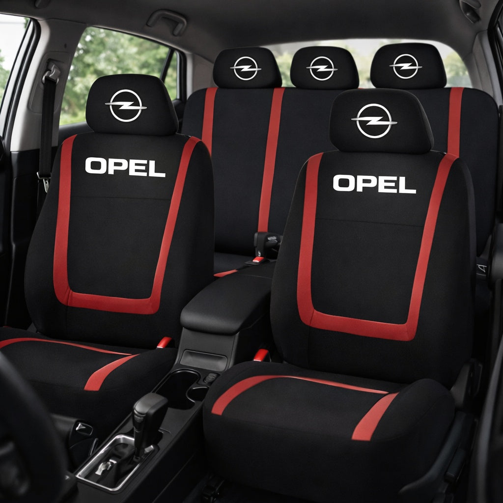 Set Huse Scaune Universale Compatibile cu Opel – Negru/Rosu