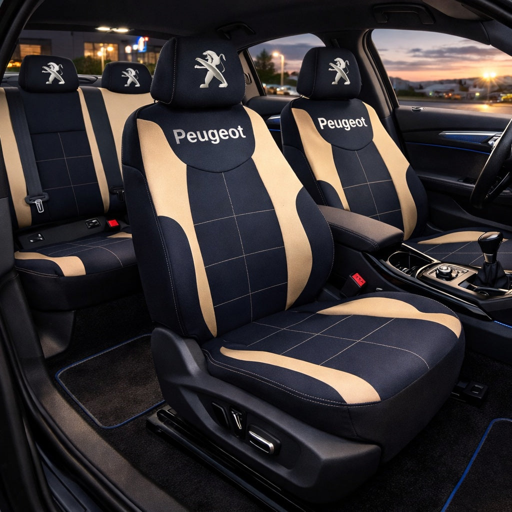 Set Huse Scaune Universale Compatibile cu Peugeot– Negru/Crem