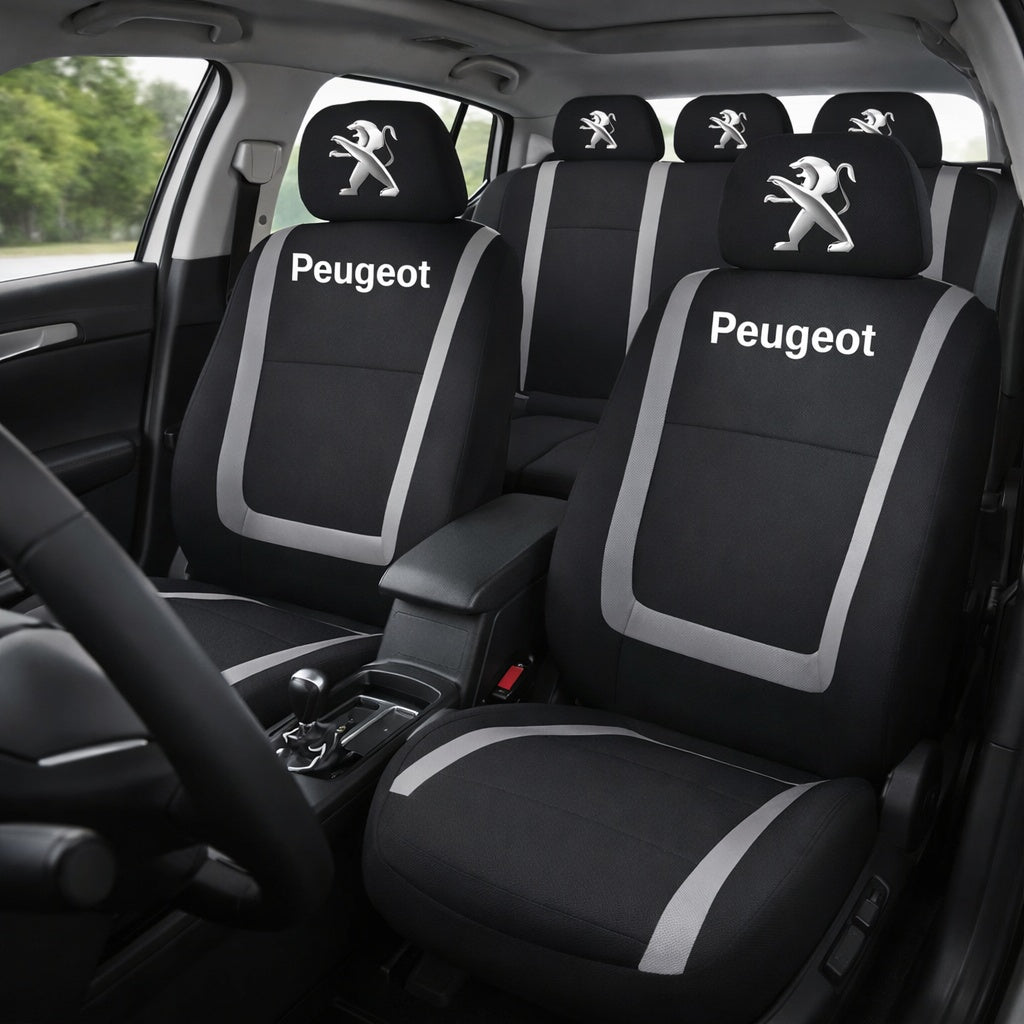 Set Huse Scaune Universale Compatibile cu Peugeot– Negru/Gri